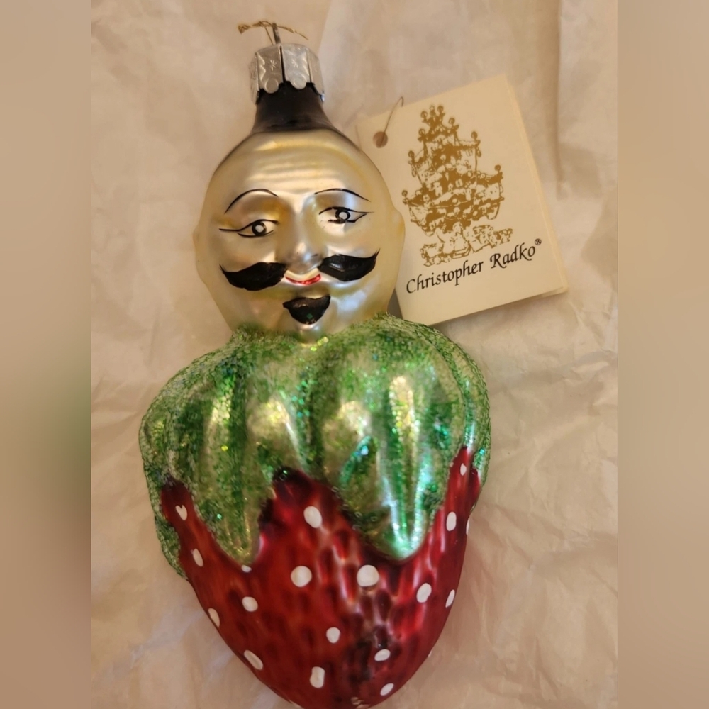 Christopher Radko Pierre Le Berry Man w/Beret Strawberry Ornament, Glass, w/ Tag